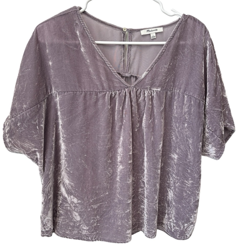 Madewell Velvet Top Women’s Large Lavender Short Sleeve V-Neck